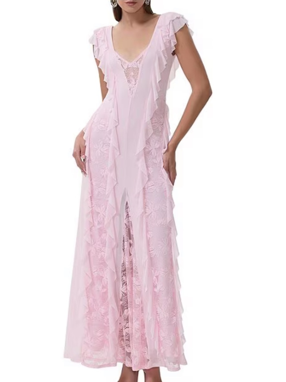 AFRM Pink Lace Mesh Dress